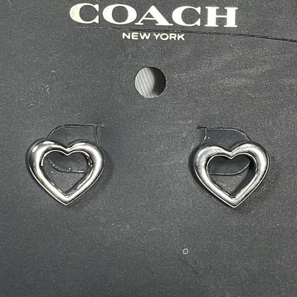 RARE COACH NEVER WORN SILVER OPEN HEART EARRINGS - Picture 2 of 10